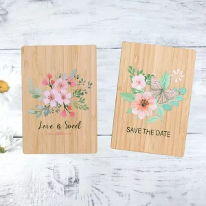 Eco Friendly Custom Bamboo Uv Printing Flower Save The Date Love Wedding Invitation Card