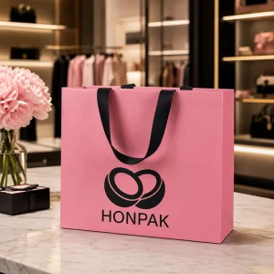 Eco Friendly Custom Printed Paper Shopping Bags Luxury Gift Packaging Bags For Apparel Perfume Brand HONPAK