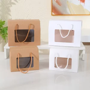 Eco Friendly Kraft Paper Gift Bag With Clear Window for Valentine Mother Day Wedding Party Gift Packaging Supplies