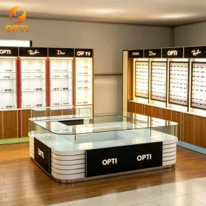 Eco Friendly Sunglass Floor Display Stand LED Light Eyewear Display Cabinets Modern Optical Shop Furniture