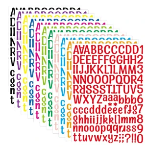 Eco Friendly Waterproof Glitter Alphabet Acrylic Paper Stickers Self Adhesive Digital Printed Letters Matte Decorative