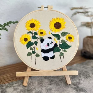 Eco friendly Canvas Embroidery Flower Panda Hanging Painting Cute Style Cross Stitch DIY Needlework Living Room