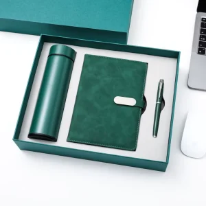 Eco friendly Executive Office Gift Box Includes Water Bottle Leather Notebook Fountain Pen Premium Packaging for Business