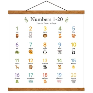 Educational Numbers 1 to 20 Learning Poster Wooden Magnetic Hanging Scroll Custom Size Logo Printable Wall Art Kids Classroom