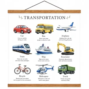 Educational Transportation Wall Wooden Hanging Poster Kids Learning Vehicle Chart for Classroom Decoration OEM ODM Supplier