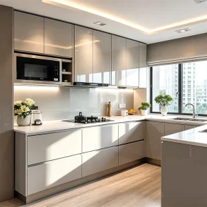 Elabor Luxury Modern White Acrylic Kitchen Cabinet System with Hinged Doors Complete Modular Kitchen Set
