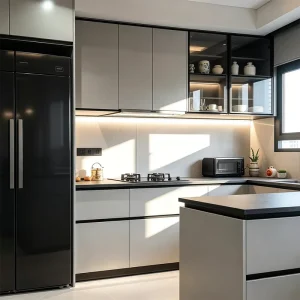 Elabor Modern Minimalist Custom L Shaped Melamine Kitchen Cabinet System with Integrated Sink for Small Apartments