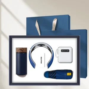 Electronic Gift Items Corporate Business Gift Set with Vacuum Flask Neck Massager Umbrella & Power Bank (Custom Company Logo)
