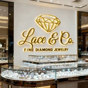 Elegant Backlit Illuminated Signage LED Letters with Diamond-Inspired Design for High-End Brand Identity Boutique Storefront