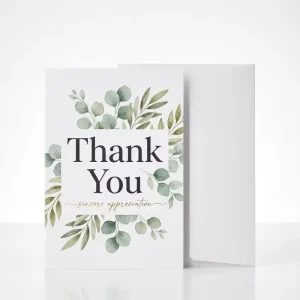 Elegant Botanical Thank You Greeting Card for Boutique and Corporate Gifts High Quality Textured Paper Personalized