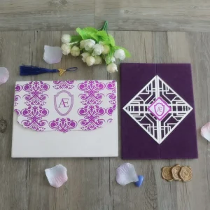 Elegant Design Unique Invitation Card Set Velvet Hardcover Invitations Wedding with Monogram Decoration