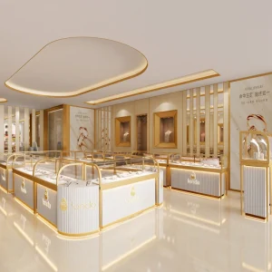 Elegant Jewelry Counter Display Cabinet with Tempered Glass & Metal LED Lighting for Jewelry Stores