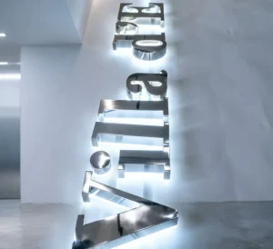 Elegant Minimalist Storefront Signs Precision Mirror Finished Stainless Steel Backlit Letters