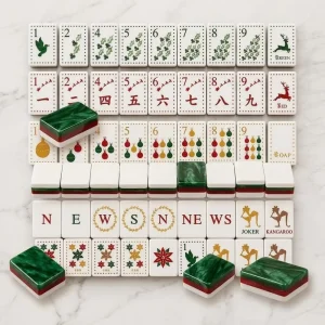 Elegant Swirl Back Mahjong Tiles Complete Xmas Symbol Set For Home Leisure Table Game