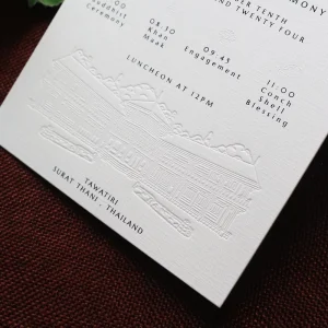 Elegant Textured Paper Colorless Embossed LOGO Evening Reception Debossed Venue Wedding Invitation