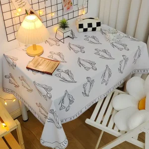 Elegant White Floral PVC Tablecloth Waterproof Oil Resistant Table Cover for Desk Dining Table Office Decoration