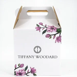 Elegant White Gift Box with Purple Floral Illustration for Beauty Home Fragrance and Jewelry Products Portable and Stylish