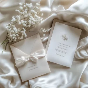 Elegant and Upscale Wedding Invitation Card Customization with Pure and Simple Color Scheme Additional Ribbon