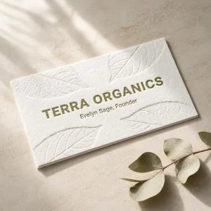 Embossed Business Cards Blind Embossed Leaf Design Moss Green Foil Luxury Recycled Paper Custom Business Cards