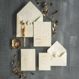 Embossed Cotton Wedding Invitation Cards, Custom Letterpress, Sealed Envelopes
