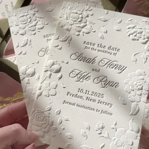 Embossed Floral Invitation Cards Velvet Gold Lined Envelopes Wedding Invitations