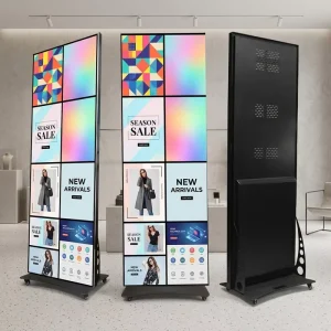 Energy Saving Indoor 8K HDR10+ LED Poster Screen Front Maintenance 160 View Angle Black Advertising Totem