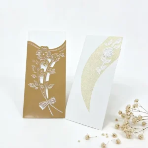 European Pocket Style Gold Paper Wedding Invitation Hot Foiling Letters Theme Floral Pattern Artificial Rectangle 23.3×10.5CM