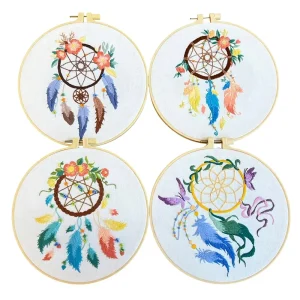 European style Feather Wreath Dream Catcher Series Wall Art Handmade DIY Cross Stitch Embroidery Kit Study Room Creative Hanging