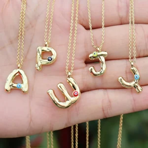 Explosive New Product Gold Irregular Eyes Devil’s Eye Color Drip Oil 26 English Letter Name Pendant Necklace