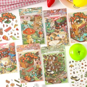 Exquisite 3pcs Scene Stickers 3D Miniature Town Design for Journal Gifts