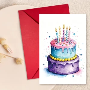 Exquisite Cake Illustration Birthday Greeting Cards Envelope Set Gift Cards for Friend Family Birthday Present Custom Design