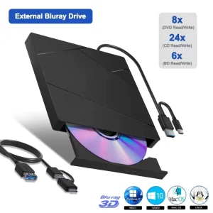 External Blu-ray Burner 6X BD-RW Writer USB 3.0 Type C Optical Drive For Professional Video Production Win Mac