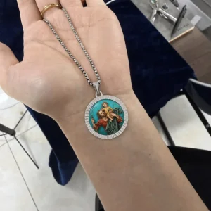 FORTUSYMBOL Catholic St. Christopher Medal Necklace Stainless Steel Jewelry Customizable Patterns Religious Gift