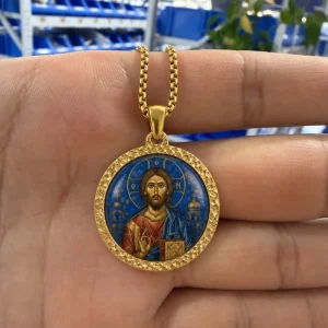 FORTUSYMBOL Orthodox Jesus Christ Pantocrator Medal Necklace Stainless Steel Jewelry Customizable Patterns Gift