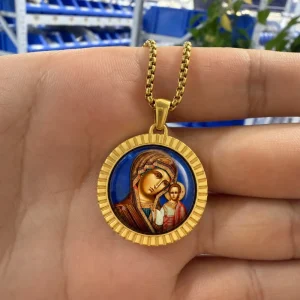 FORTUSYMBOL Orthodox Kazan Icon of the Mother of God Medal Necklace Stainless Steel Jewelry Customizable Patterns Gift