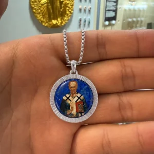 FORTUSYMBOL Orthodox St. Nicholas the Wonderworker Medal Necklace Stainless Steel Jewelry Customizable Patterns Gift