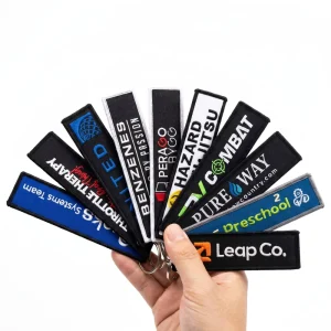 Fabric Keychain Custom Logo Woven Label Embroidered Keyring Promotional Products