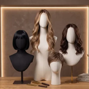 Fabric Wig Mannequin Head with Metal Stand Realistic Mannequin Torso for Wig Hat Scarf Necklace Display