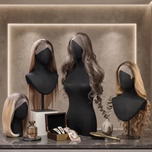 Fabric Wig Mannequin Head with Metal Stand Realistic Mannequin Torso for Wig Hat Scarf Necklace Display