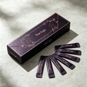 Facial Mask Box Packaging with Individual Strip Pouches Embossed Details and Customized Artwork Printing