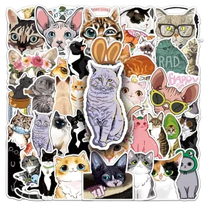 Factory 50pcs Vinyl Cartoon Cute Kawaii Graffiti Cat Stickers for Notebook Car Luggage Water Bottle Decorative Label