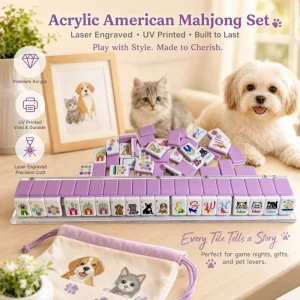 Factory Custom 1.42×0.98×0.43 Inch Pink Purple Double Layer Acrylic Mahjong Pet Theme Durable Eco Friendly Portable