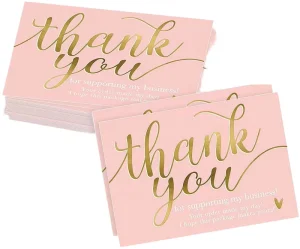 Factory Custom Design 5*9cm Pink Gold Stamping Film Laminated Cardboard Thank You Cards Small Business Greeting Gift