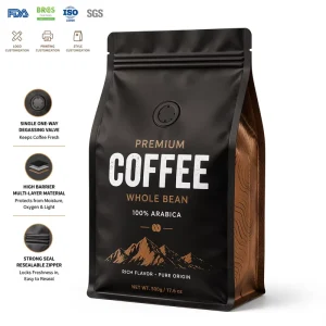 Factory Custom Printed Glossy Food Grade Stand up Pouch Aluminum Foil Mylar Coffee Food Packaging Plastic Bags with Zipper Valve