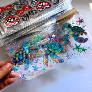 Factory Direct 16 oz Holographic UV DTF Wrap for Tumblers Customizable Durable Washable Waterproof Cartoon Pet Design