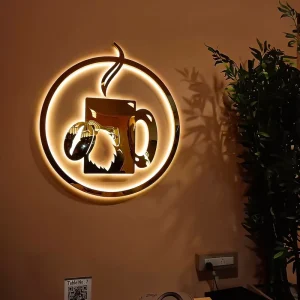 Factory Direct Custom Coffee Shop Logo Sign Stainless Steel Logo Wall Sign LED Halo Lit Business Signage for Cafe Branding
