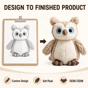 Factory-Direct Custom Owl Plush Toy From Artwork OEM ODM Stuffed Character Doll for Original IP Brands