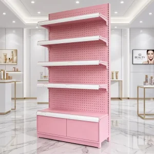 Factory Direct Pink Heavy Duty Metal Supermarket Shelving Perforated Shelves Adjustable Back Customizable Size Epoxy Powder