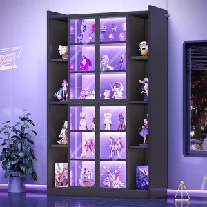 Factory High Quality Commercial Display Cabinet Decorative Storage Rack Tempered Glass Door Adjustable Metal Shelf LED Light