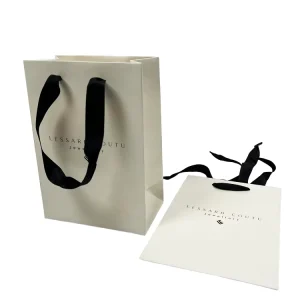 Factory Made Orange Paper Bags with Ribbon Handles, Custom Logo for Boutique & Cosmetic Use